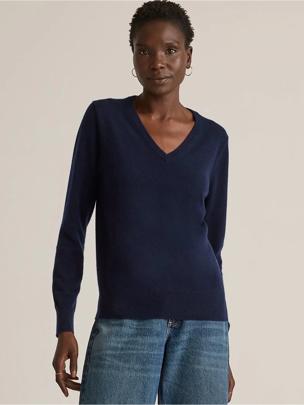 Quince Mongolian Cashmere V-Neck Sweater True Navy